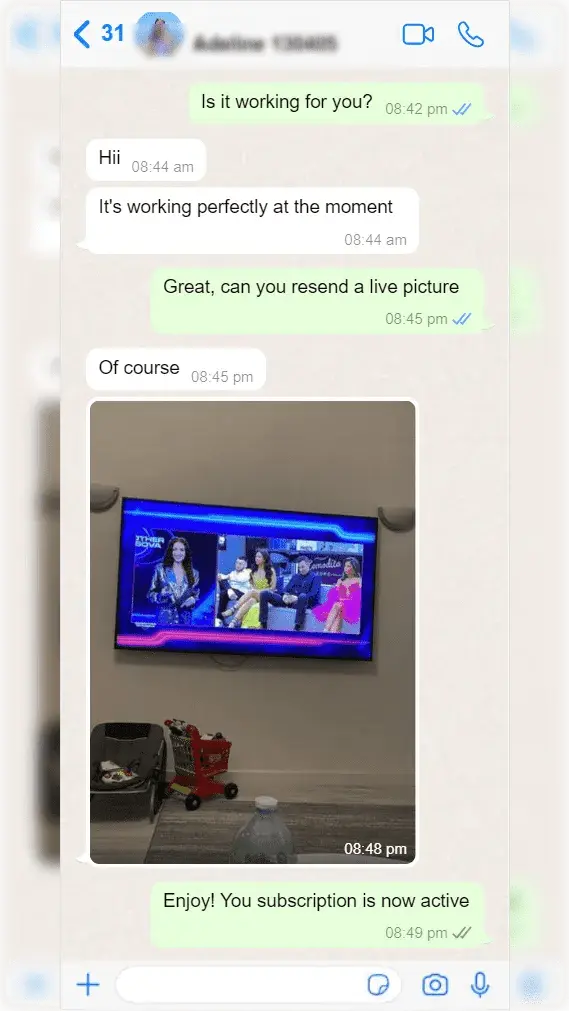 Best IPTV for live sports — WhatsApp review praising Premier League and NFL streaming quality